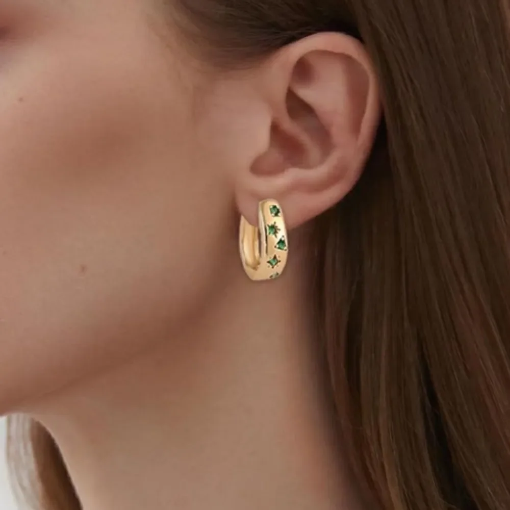 Chunky cubic zirconia hoop huggie earrings